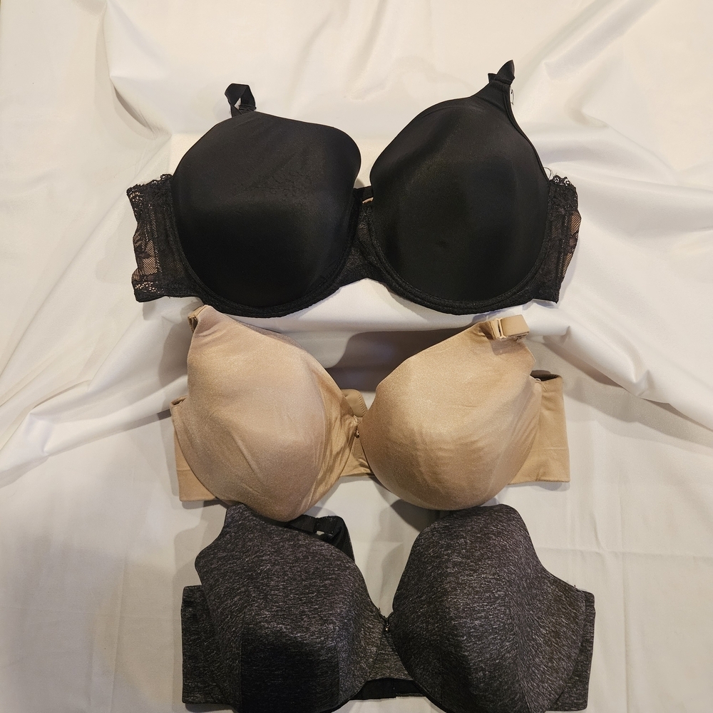 Cacique 3 - 44F Full Coverage Bra Bundle Black Nude Gray Back Smoothing Comfort - Picture 1 of 3